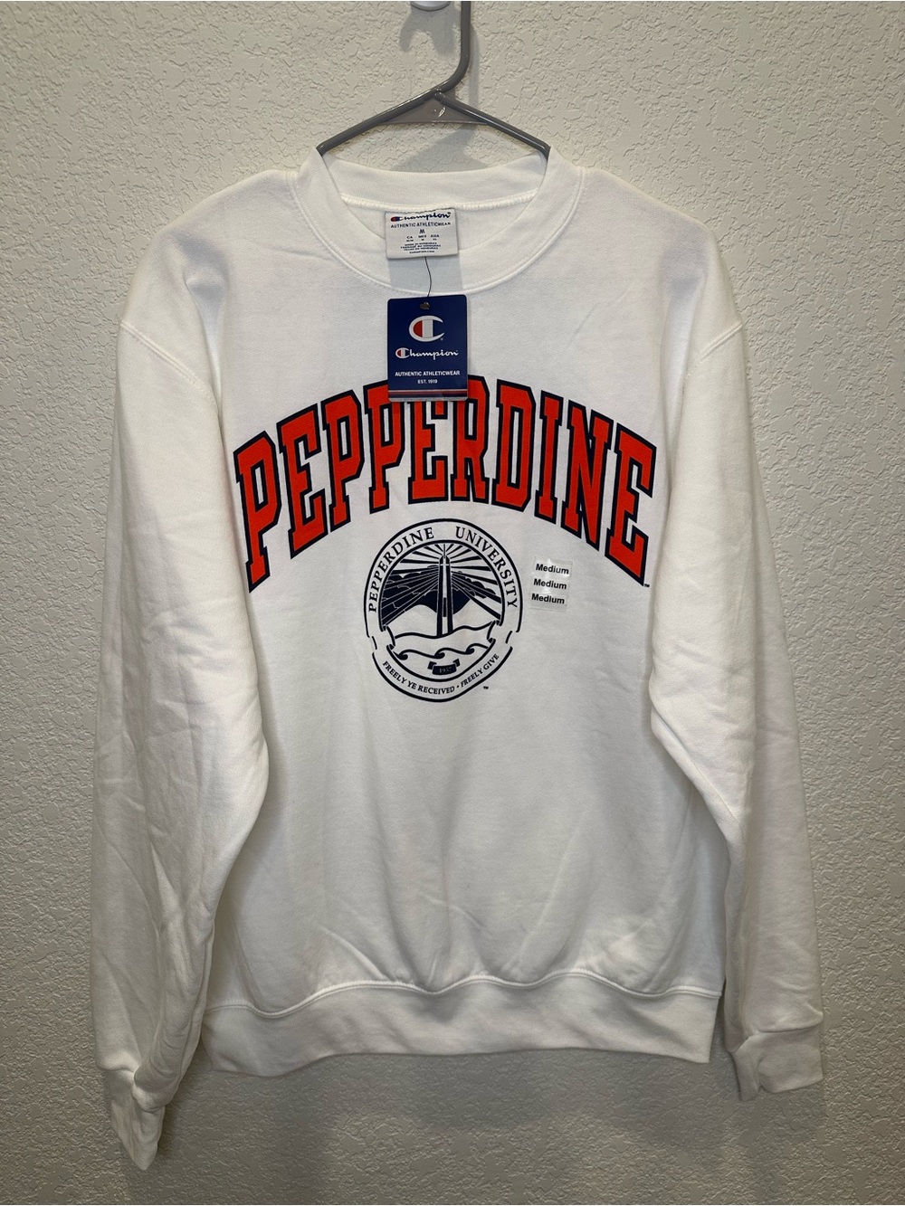 Champion Pepperdine University Crewneck Sweatshirt White Men’s M NWT